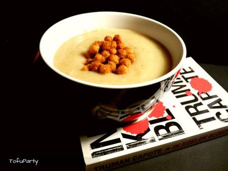 Garlic-Rosemary Cauliflower Potato Soup with Smoky-Maple Chickpeas