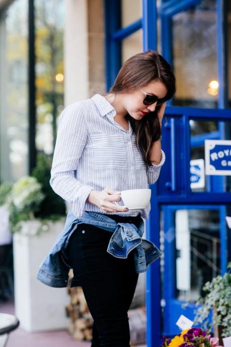 Amy Havins wears old navy jeans and an old navy shirt.