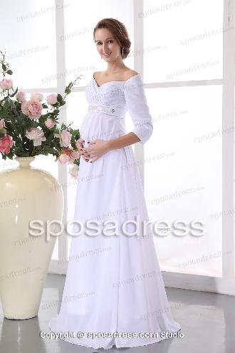 empire maternity wedding dress with 3/4 length sleeves