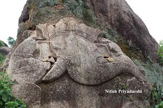 Ancient rock carvings on granite rocks near Ranchi city.