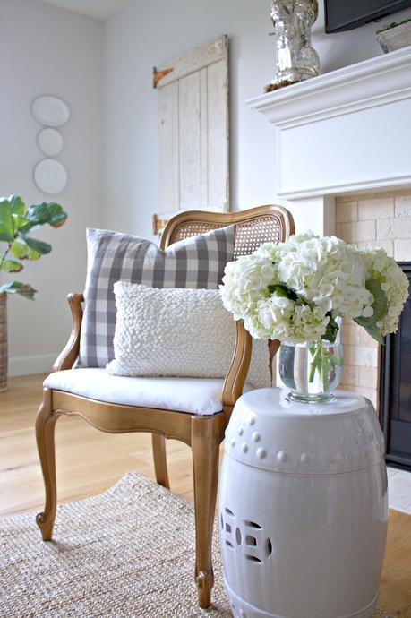 French Cane Chair and Hydrangeas