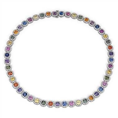 Fancy sapphire and diamond necklace set in 18K white gold at Blue Nile 