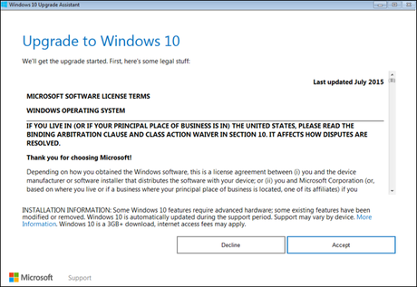 Windows 10 Free upgrade T&C