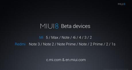 MIUI 8 supported devies