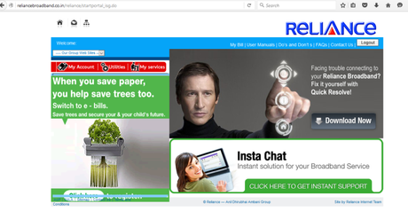 Reliance Broadband Connection review Reliance Broadband logion pageReliance Broadband logion page
