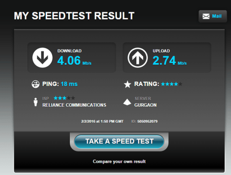 reliance broadband speed test result