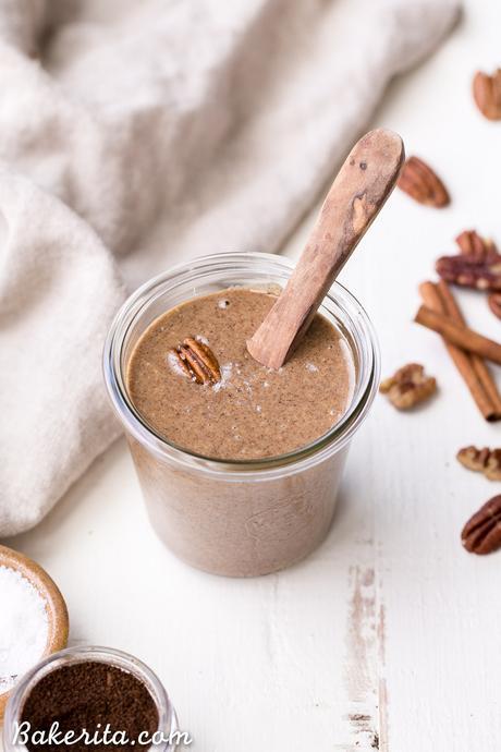 This Vanilla Bean Pecan Butter is incredibly smooth and easy to make. The buttery pecans blend up quickly into a creamy nut butter that you'll want to spread on everything! Cinnamon and vanilla beans complement the pecans wonderfully.