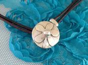 Leather Sterling Silver Flower Button Choker Necklace...