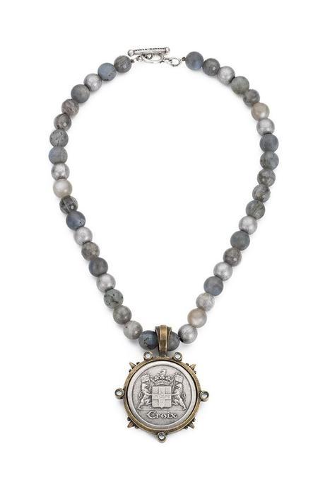 labradorite necklace with vintage French medallion