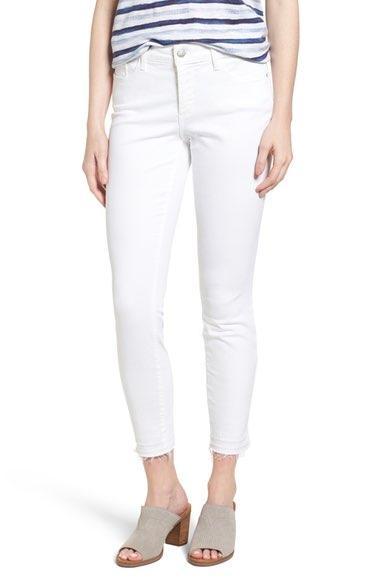 released hem white jeans