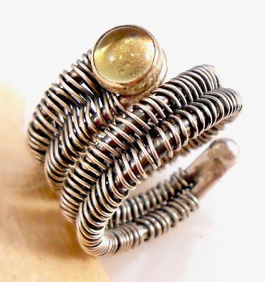 Citrine Wire Wrapped Woven Sterling Silver Ring Citrine W...