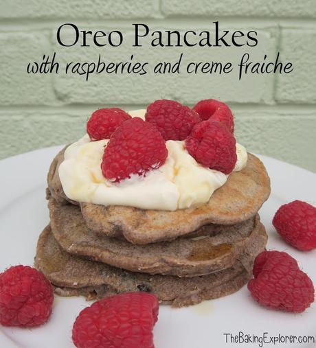Oreo Pancakes with Raspberries & Creme Fraiche