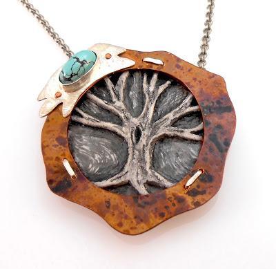 Polymer Clay Tree of Life in Copper with Turquoise Cab Pe...