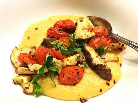 Polenta with Oven Roasted Cherry Tomatoes & Mushrooms