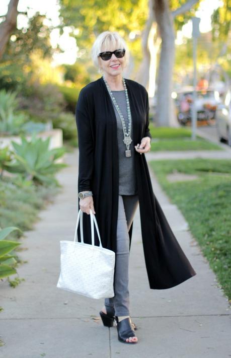 Eileen Fisher duster cardigan, Goyard bag