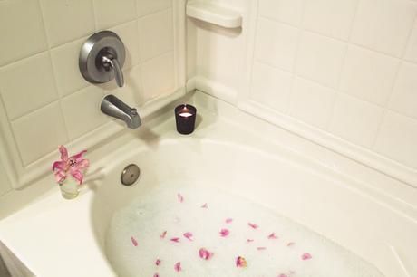 bubble bath filled with rose petals