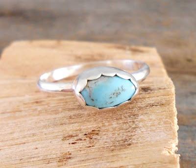 Turquoise Oval Cab Sterling Silver Ring Size 7.5 This ado...