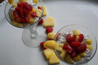 Pina Colada Chia Pudding Parfaits with Raspberries (Dairy, Gluten and Refine Sugar Free)