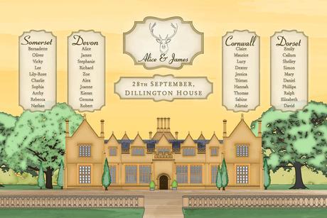 Dillington House illustrated table plan design