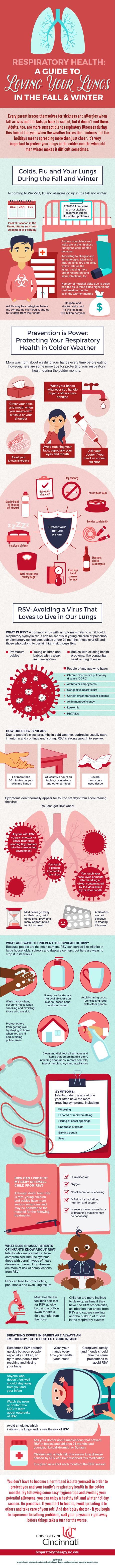 An infographic about respiratory health during fall and winter by the University of Cincinnati's respiratory therapy program.<br alt=