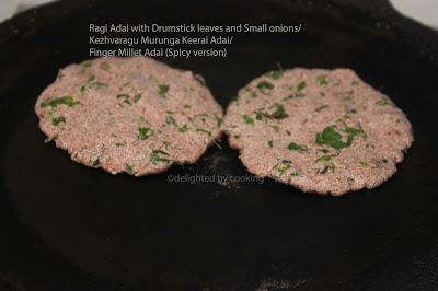 Ragi adai with Drumstick leaves- Ragi Rotti(Spicy version)- Kezhvaragu MurungaKeerai Adai- Finger millet Adai