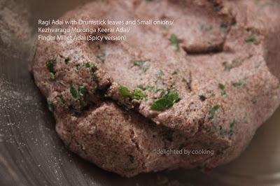 Ragi adai with Drumstick leaves- Ragi Rotti(Spicy version)- Kezhvaragu MurungaKeerai Adai- Finger millet Adai