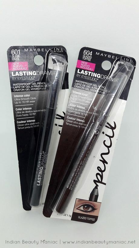 Maybelline Lasting drama waterproof gel pencils, Glazed Toffee, Sleek Onyx, Review, Swatch, Indian Beauty Maniac, Indian Beauty Blogger, Indian Makeup Blogger