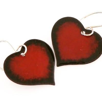 Copper Heart Red and Black Enameled Earrings Darling copp...