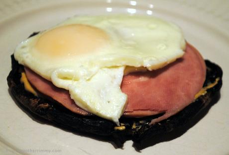 Portobello Mushroom and Fried Egg Sandwiches with Ham and Tomatoes