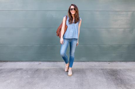 Stitch Fix Amy Havins wears denim and a blouse from Stitch Fix.