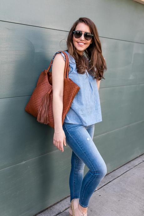Stitch Fix Amy Havins wears denim and a blouse from Stitch Fix.