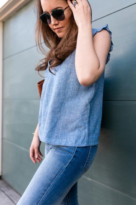 Stitch Fix Amy Havins wears denim and a blouse from Stitch Fix.