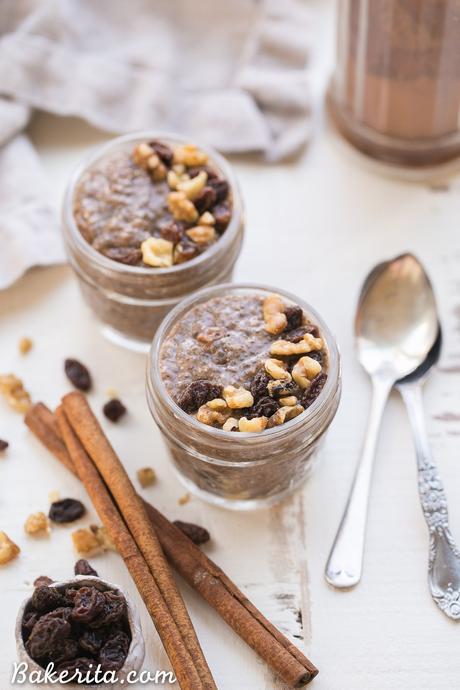 This Cinnamon Raisin Chia Pudding is an irresistibly delicious breakfast or snack made with only five ingredients and five minutes of prep. It's made with almond milk and naturally sweetened with dates, making it Paleo, vegan, and Whole30-compliant.