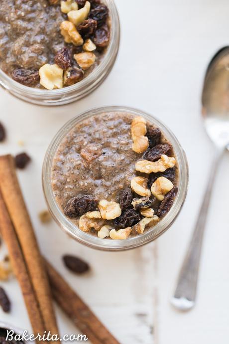 This Cinnamon Raisin Chia Pudding is an irresistibly delicious breakfast or snack made with only five ingredients and five minutes of prep. It's made with almond milk and naturally sweetened with dates, making it Paleo, vegan, and Whole30-compliant.