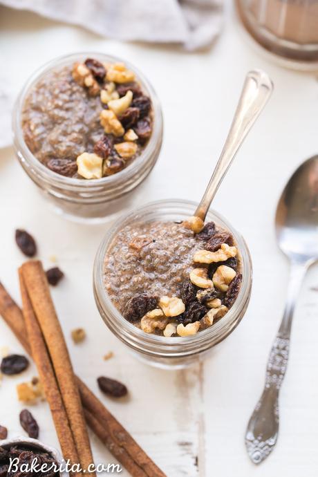 This Cinnamon Raisin Chia Pudding is an irresistibly delicious breakfast or snack made with only five ingredients and five minutes of prep. It's made with almond milk and naturally sweetened with dates, making it Paleo, vegan, and Whole30-compliant.