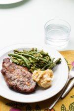 Oven-Grilled Pork Shoulder Chops with Green Beans and Avocado