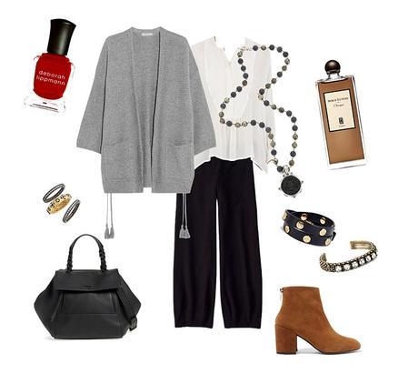 outfit with soft silhouettes, simple but interesting shapes