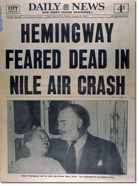 Hemingway plane crash Murchison Daily News 1954