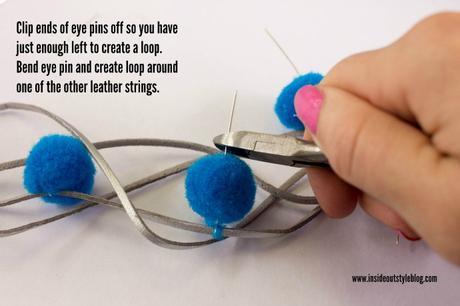 How to makea simple leather and pom pom necklace - DIY instructions - www.insideoutstyleblog.com