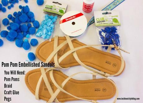 How to make fun embellished pom pom sandals DIY instructions - www.insideoutstyleblog.com