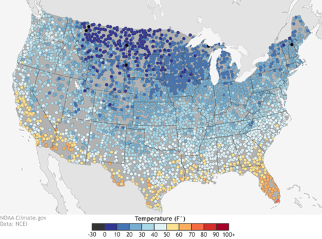 U.S. spring extremes: coldest and warmest first days of spring