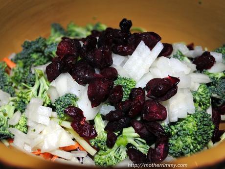 Broccoli Slaw with Dried Cranberries and a Sweet and Spicy Honey Dijon Dressing