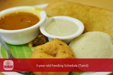 Sample Daily Menu for 3 Year Old (Pure Vegetarian Tamil Cuisine)
