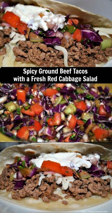 Spicy Ground Beef Tacos with a Fresh Red Cabbage Salad