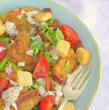 Fried Green Tomato BLT Salad for #SundaySupper Fried Green Tomato BLT Salad with Homemade Ranch Dressing