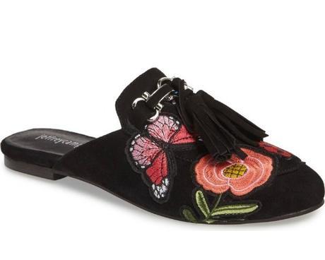 embroidered velvet mules