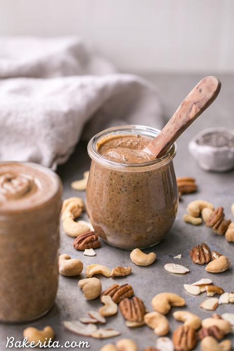 This Super Seed Nut Butter is made with a variety of nuts and seeds, creating a smooth and creamy spread that's super flavorful and loaded with nutrients. This delicious homemade nut + seed butter comes together quickly in a blender or food processor.