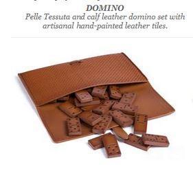 Zegna “Toys” is a selection of leisure and entertainment travel games, which includes a domino set made of pelle tessuta