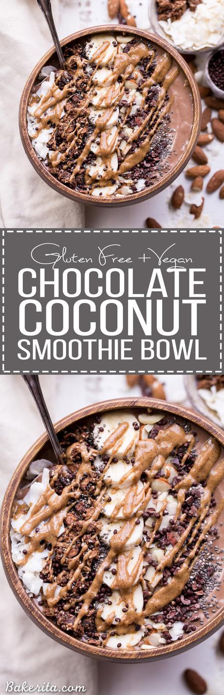 This Almond Chocolate Coconut Smoothie Bowl is refreshing and chocolatey - it's an absolutely delicious way to start the day! This easy recipe is gluten-free, vegan, and comes together in 5 minutes.