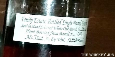 Willett Single Barrel Bourbon 18 Years Label